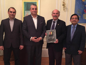 Left to right: SAS Advisor Dr. Vahe Sahakyan, Ambassador Grigor Hovhannissian, SAS President (2017) Barlow Der Mugrdechian, and SAS Vice-President Dr. Vartan Matiossian.